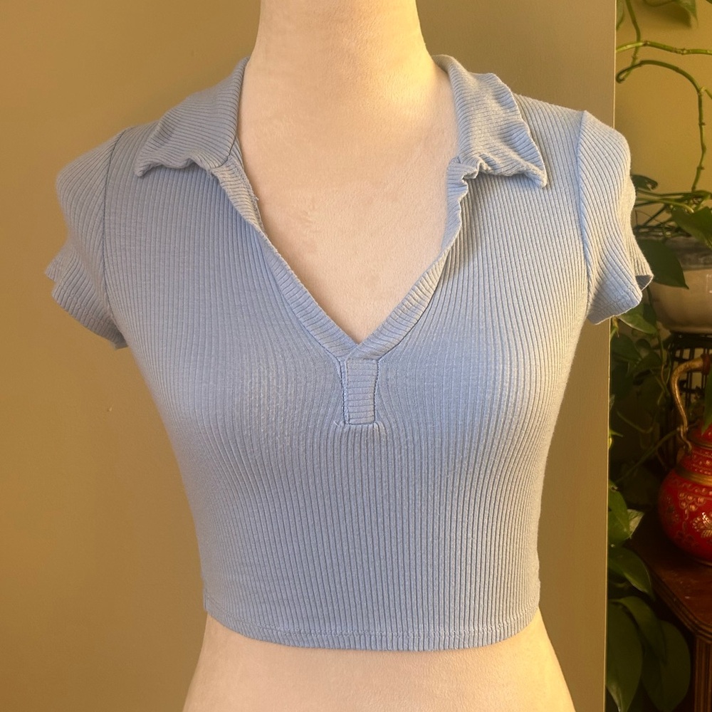 Light Blue Ribbed Crop Top